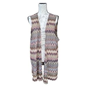 Christopher & Banks Chevron Gold Brown Multicolor Boho Vest XL